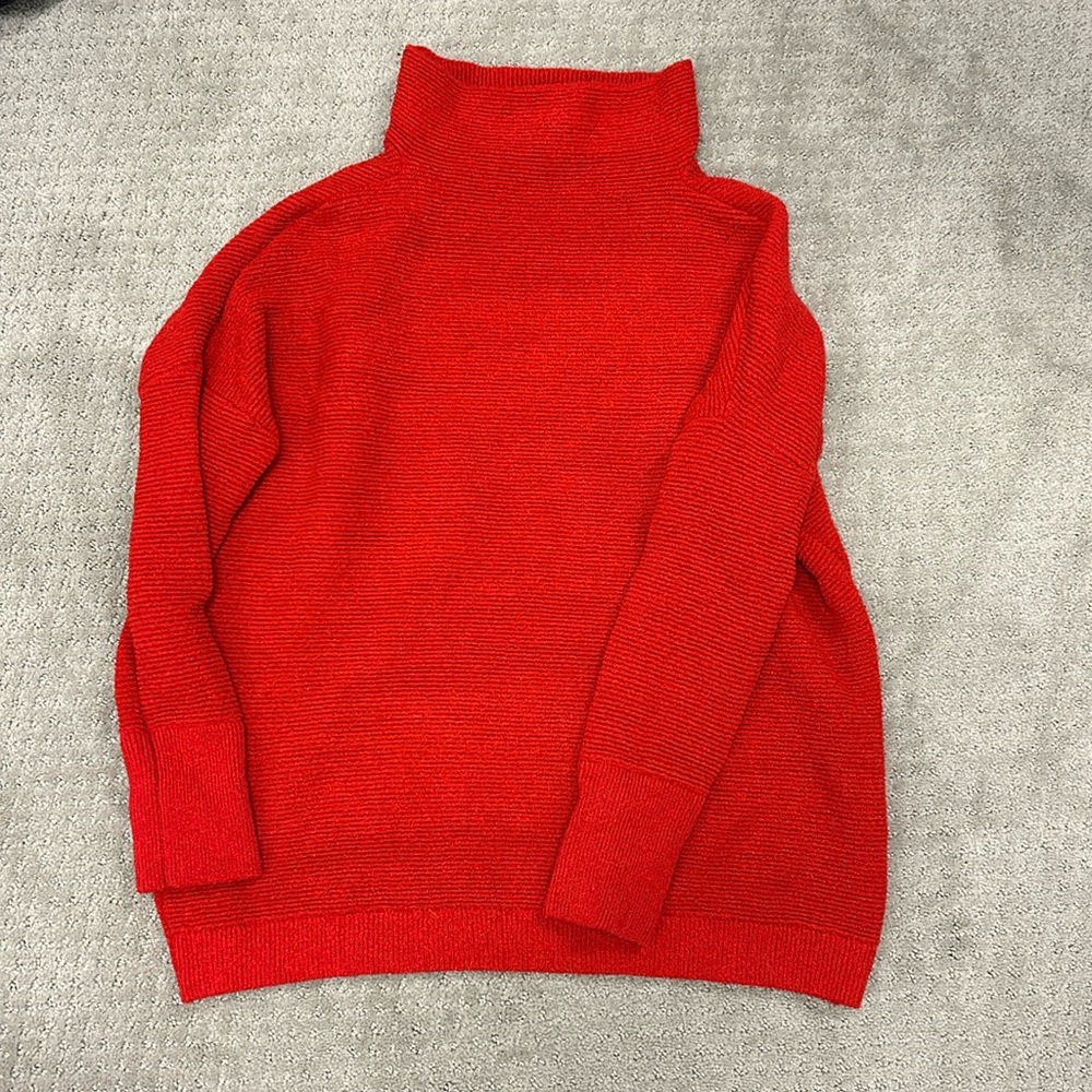 RDI Red Mock Neck Long Dolman Sleeve Ribbed Large Chunky Knit Holiday